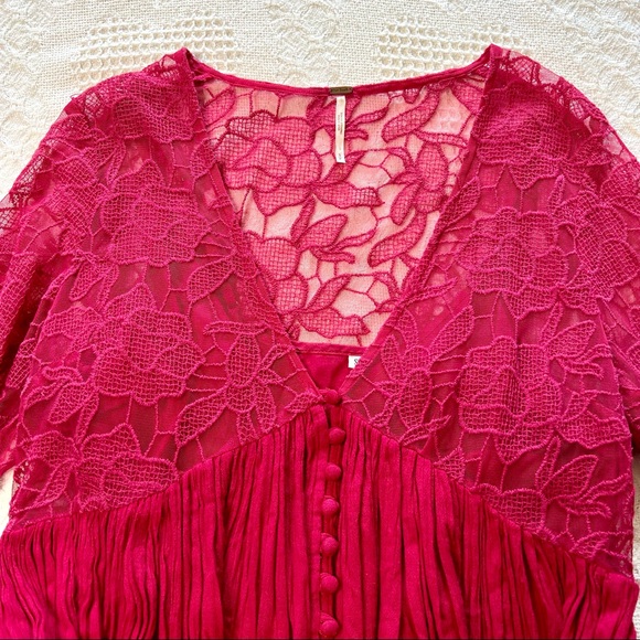 Free People With Love From India Dress Bell Sleeve Crochet Lace Mini Boho Dream - Picture 6 of 12